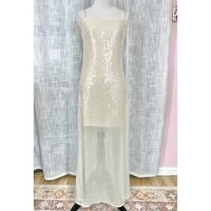 Hutch Anthropologie Sequin Slip Dress S Cream New Years Eve Glam Party Formal
